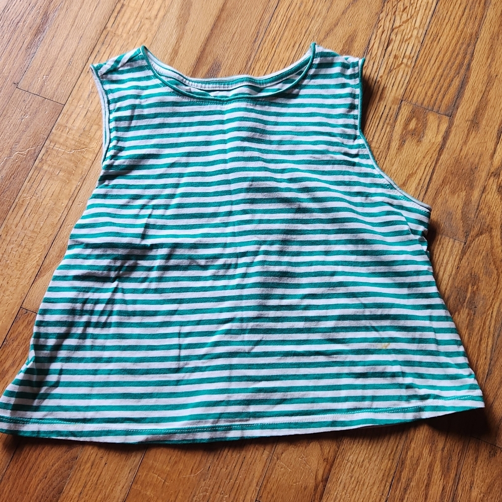 FREE WITH BUNDLE Green & white striped crop tank